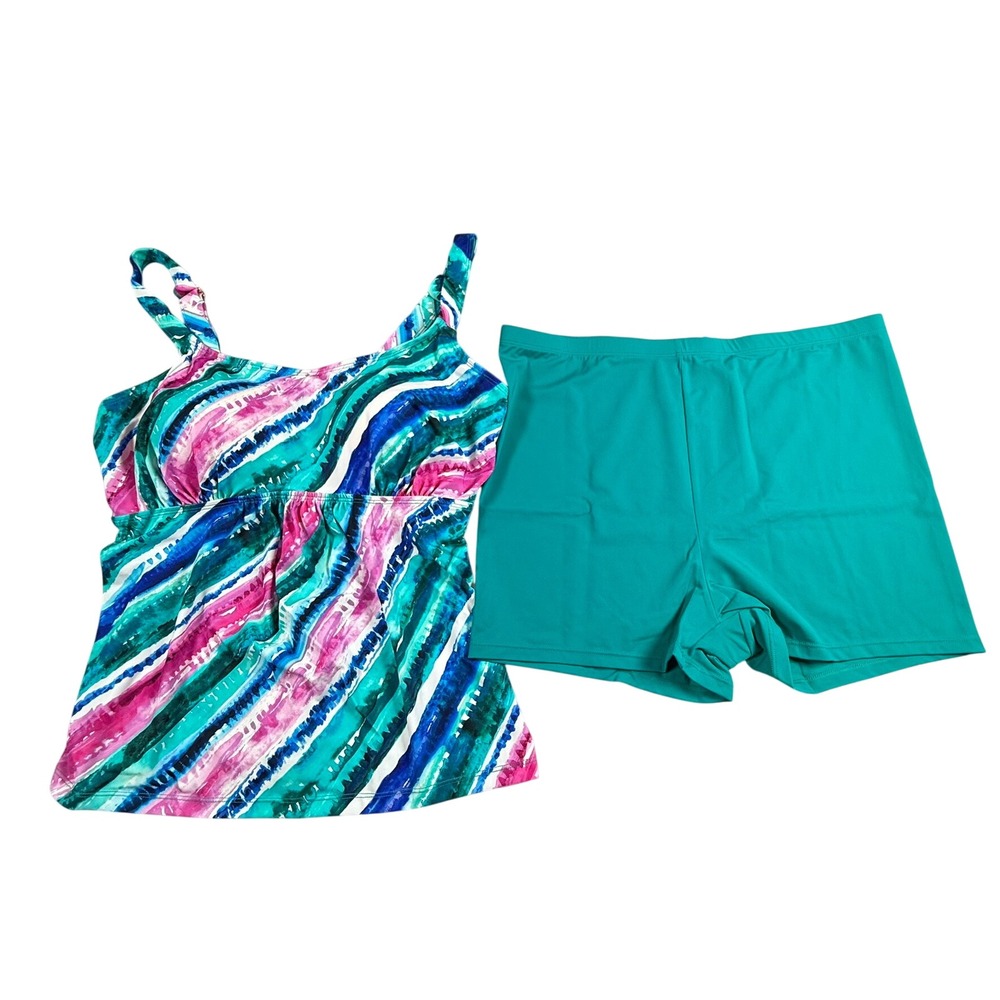 Kim Gravel x Swimsuits  for All Womens 16‎ Tankini Set Blue Pink 2PC Modest Swim